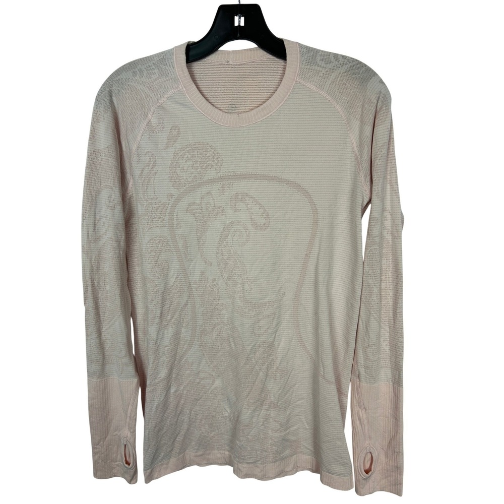Lululemon Swiftly Tech Long Sleeve Pink Paisley Jacquard Thumbhole Top Size 10